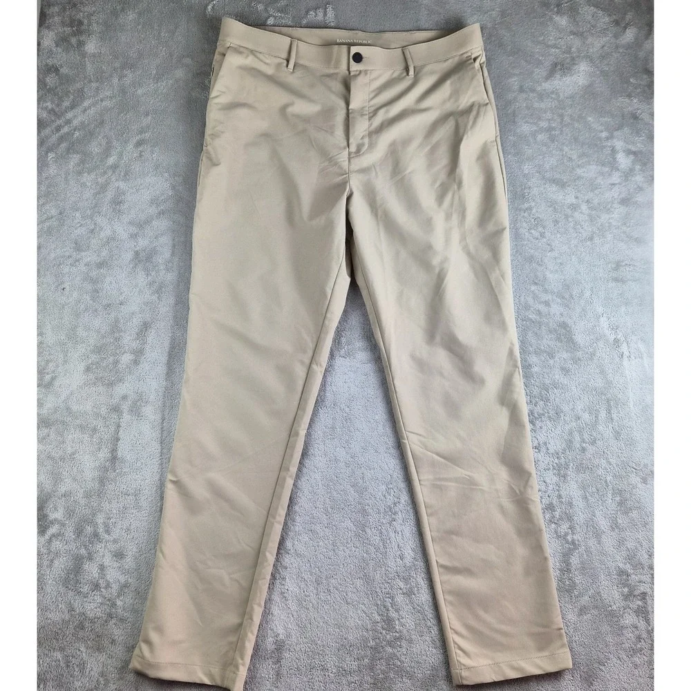 Banana Republic Pants Men 38x34 Tan Khaki Polyester Flat Front Chino Lightweight